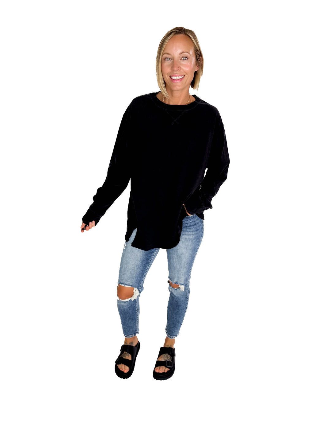 Rita Washed Tunic Long Sleeve- BLACK