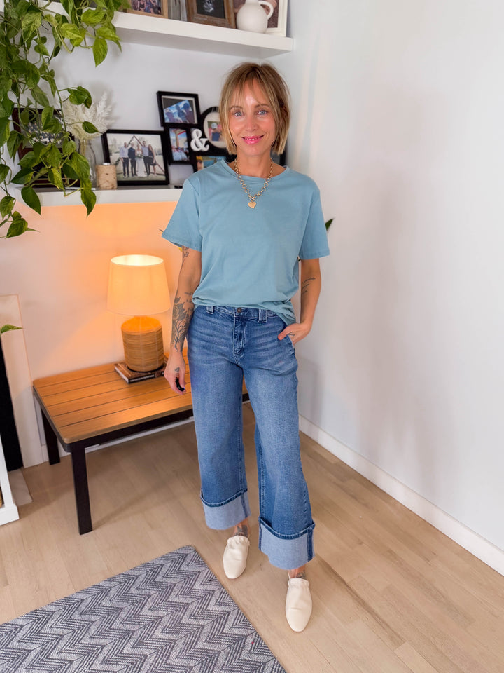 Colter Cotton Boyfriend Tee- BLUE GREY