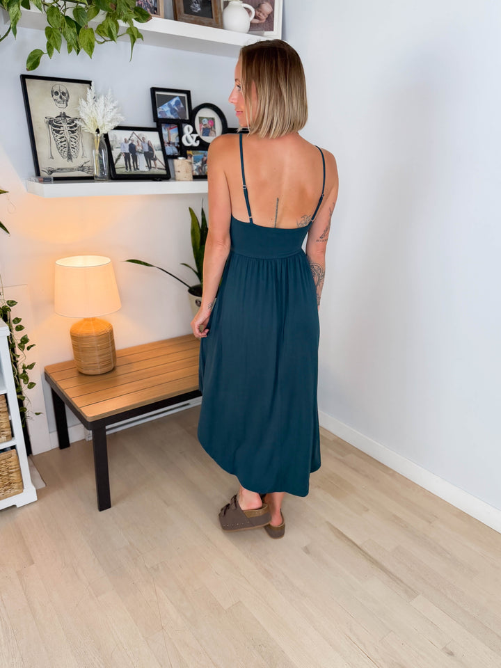 Charlize Modal V-neck Cami Dress- HUNTER GREEN