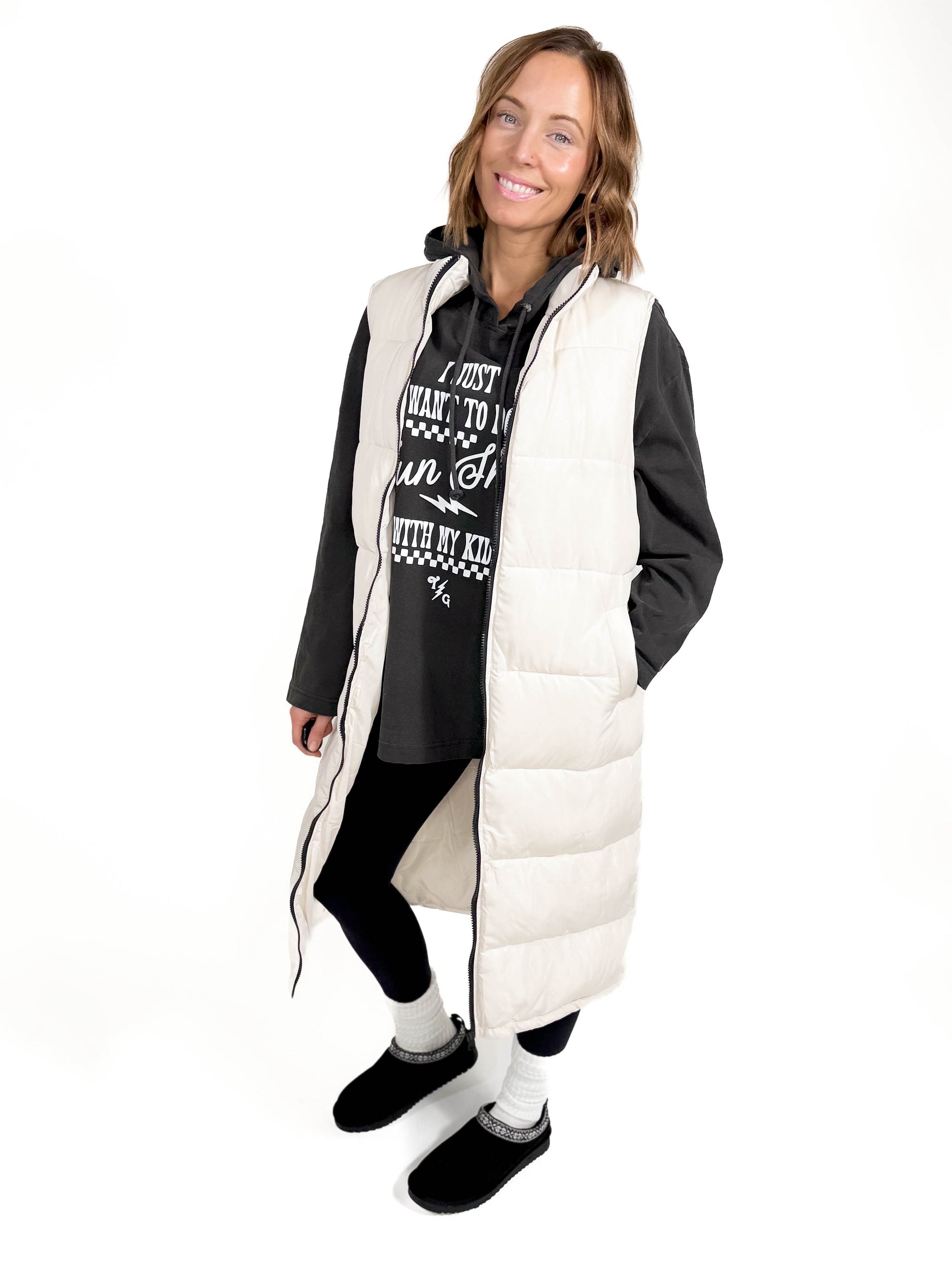 Apres Vegan Down Puffer Vest- COOL WHIP CREAM-FINAL SALE