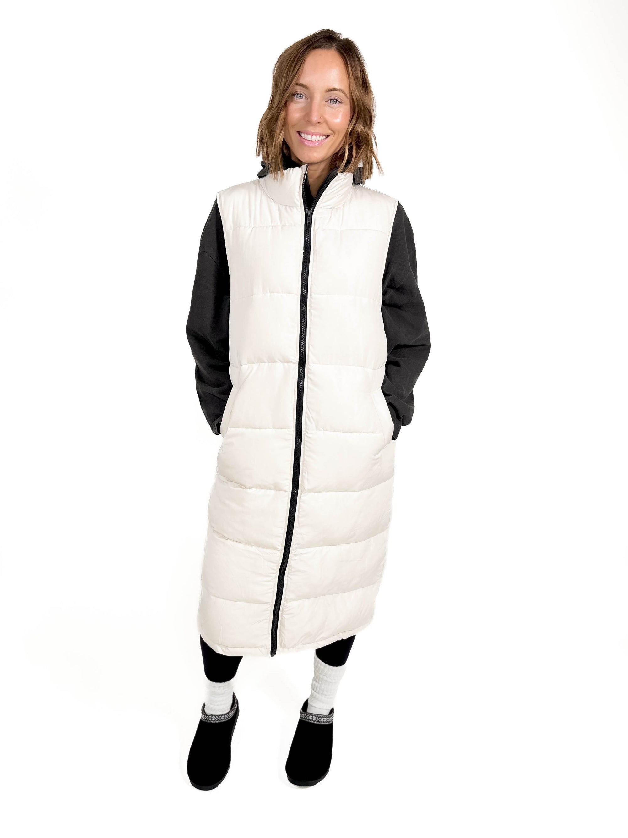 Apres Vegan Down Puffer Vest- COOL WHIP CREAM-FINAL SALE