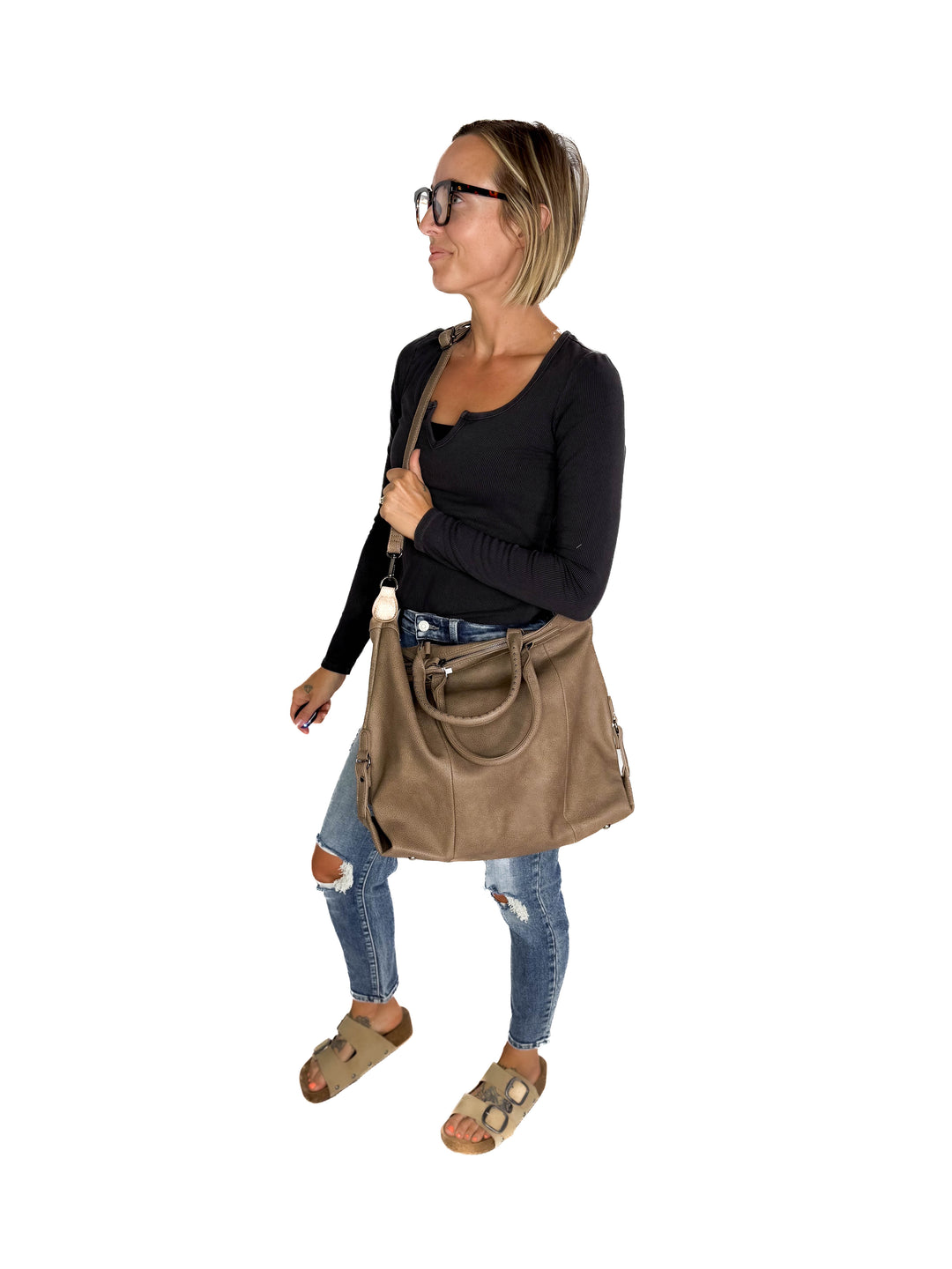 Indy Tote Bag Rustic Handle and Strap- MUSHROOM