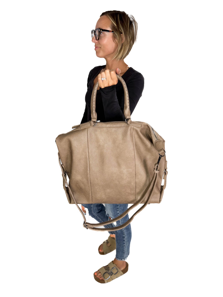 Indy Tote Bag Rustic Handle and Strap- MUSHROOM