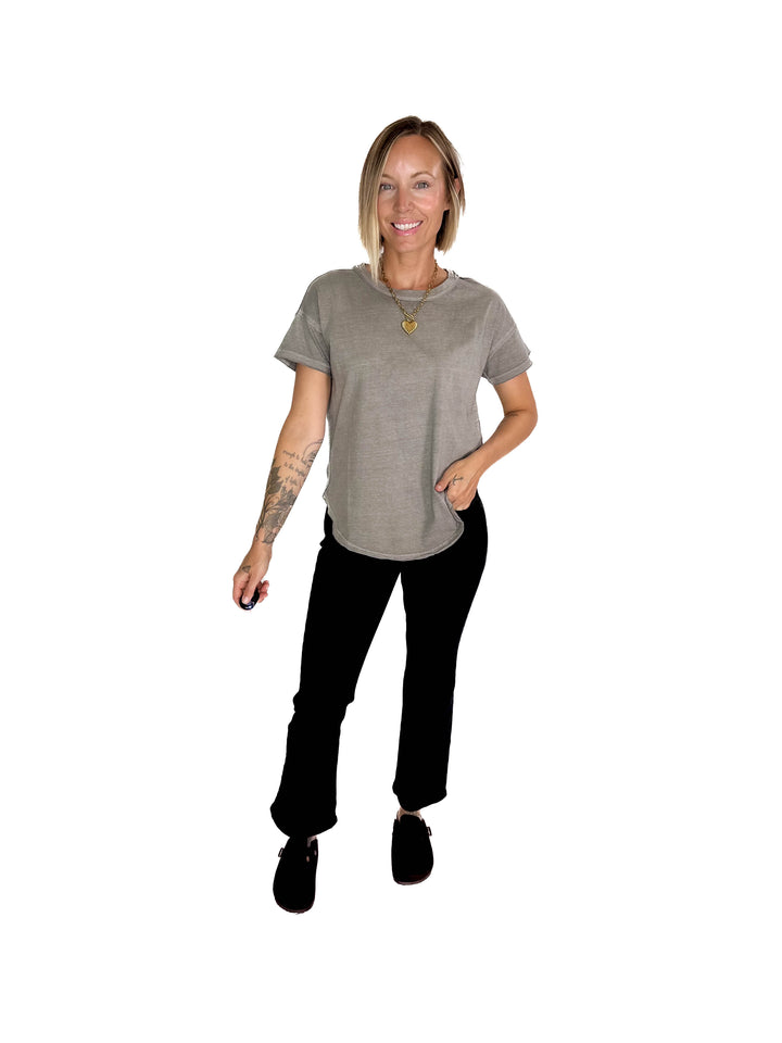 Soleen Exposed Seam Cotton Top- GREY