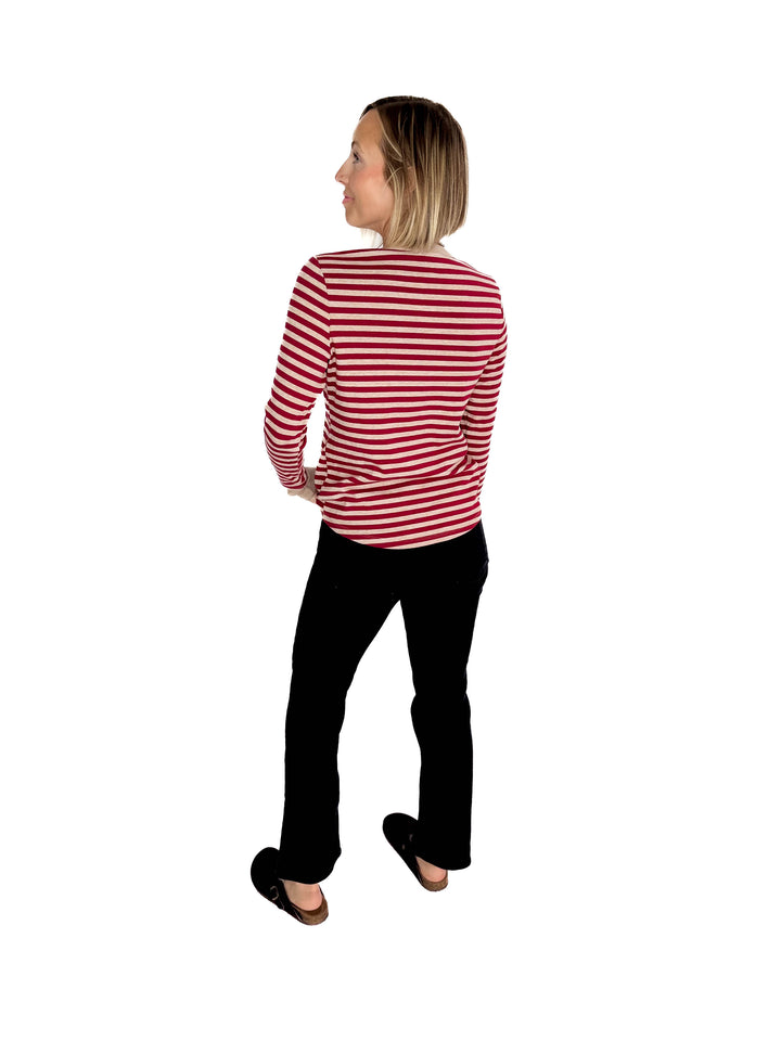 Aneta Stripe Henley- BURGUNDY