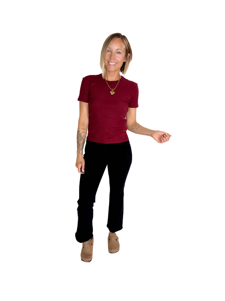 ONLY Easy Ribbed Short Sleeve- CABERNET