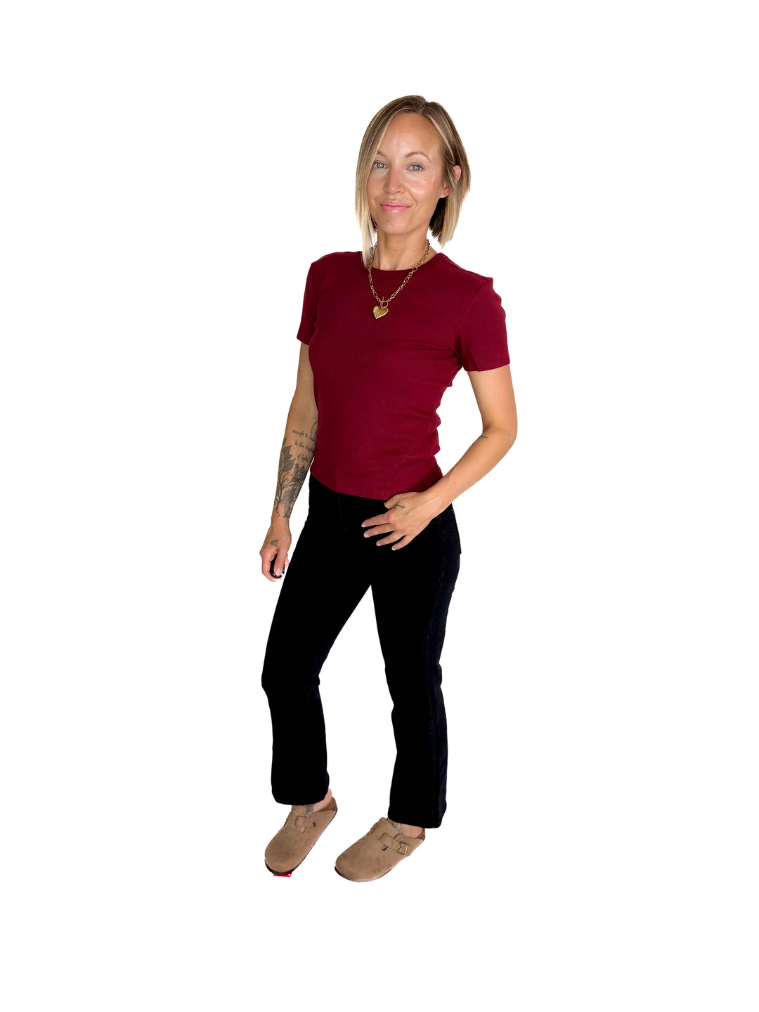 ONLY Easy Ribbed Short Sleeve- CABERNET