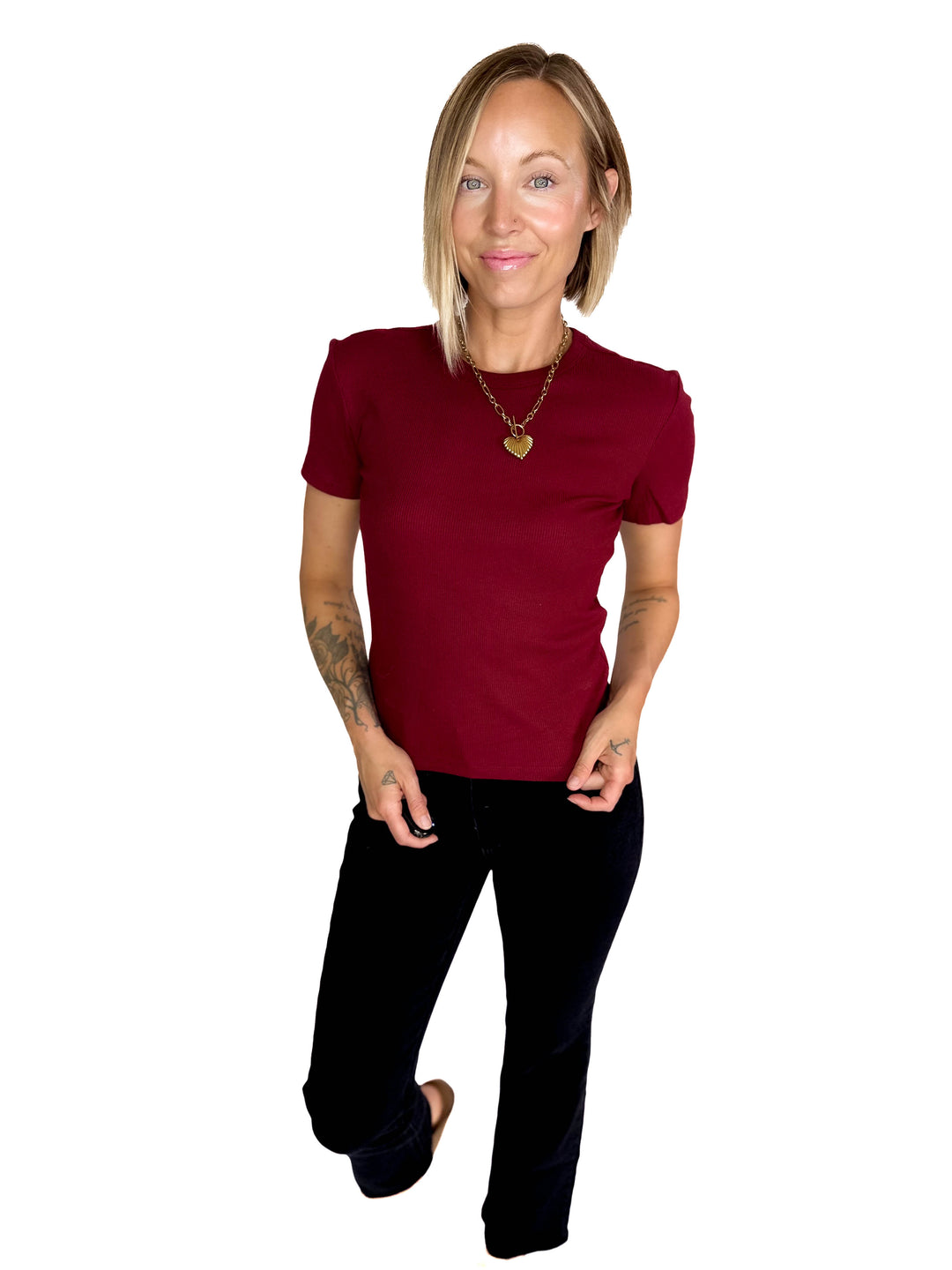 ONLY Easy Ribbed Short Sleeve- CABERNET