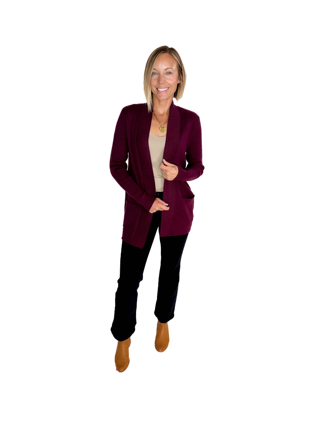 Otto Waffle Knit Cardigan- DARK PLUM