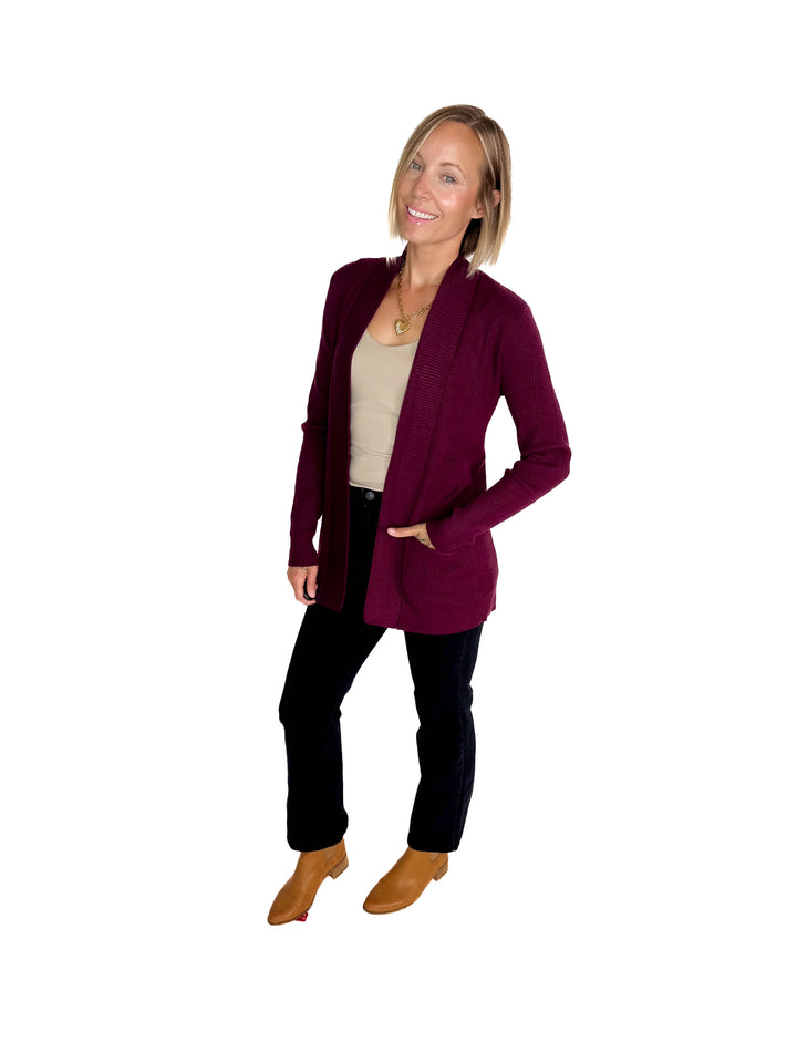 Otto Waffle Knit Cardigan- DARK PLUM