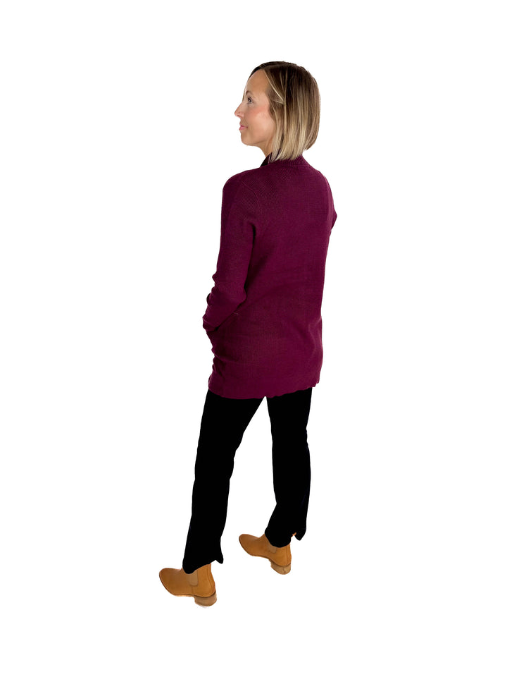 Otto Waffle Knit Cardigan- DARK PLUM