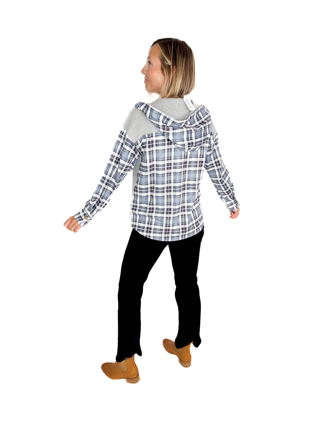 Idan Plaid Waffle Jacket- GREY
