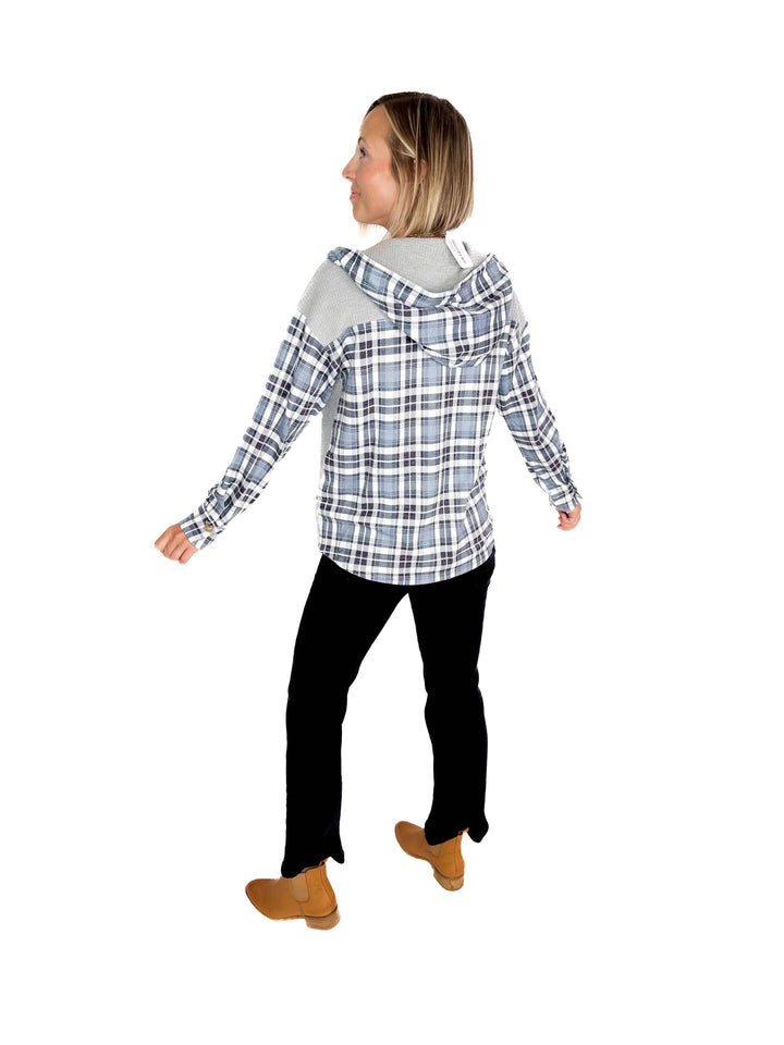 Idan Plaid Waffle Jacket- GREY