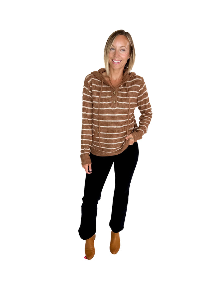 Amelie 1/2 Button Waffle Sweater- CAMEL