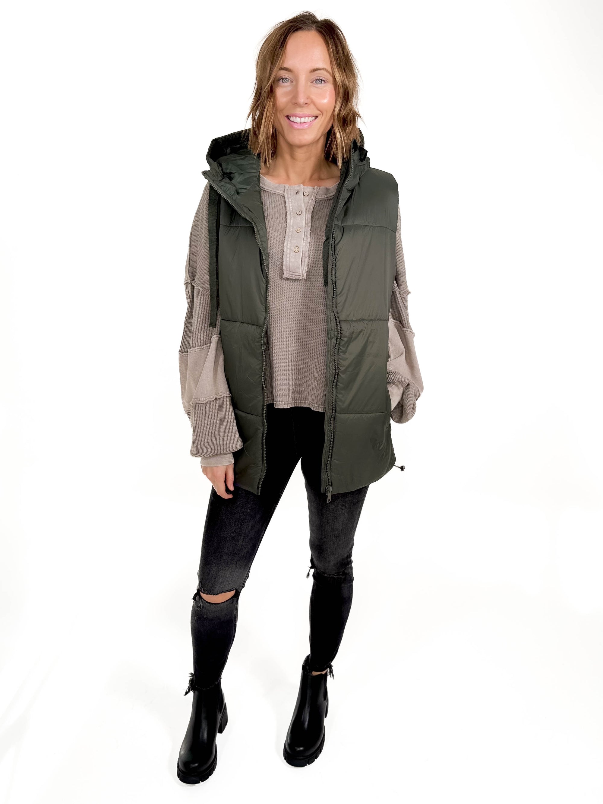 MONO B In The Pines Puffer Vest- OLIVE-FINAL SALE*S*