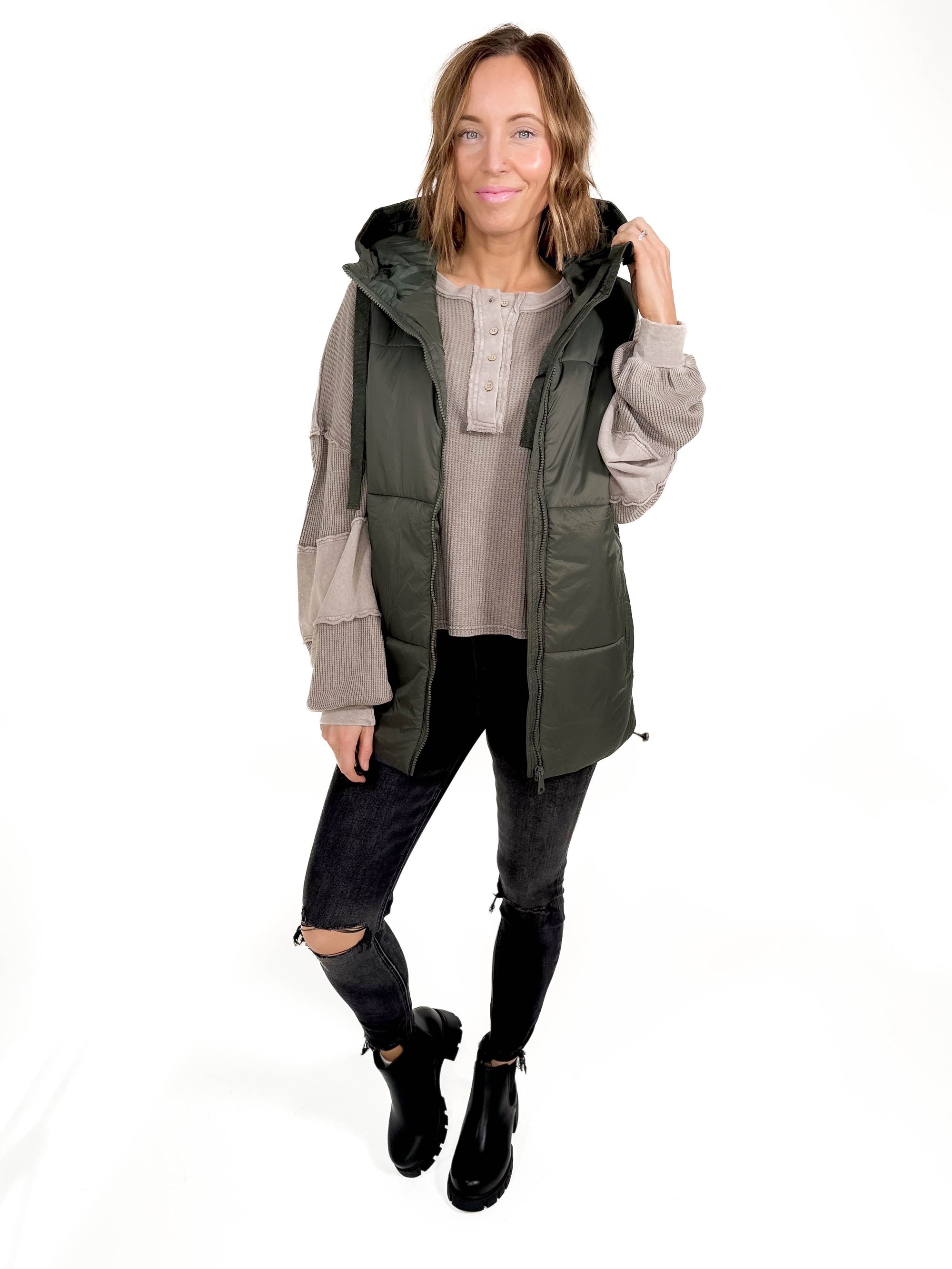 MONO B In The Pines Puffer Vest- OLIVE-FINAL SALE*S*