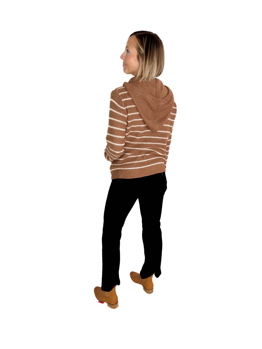 Amelie 1/2 Button Waffle Sweater- CAMEL