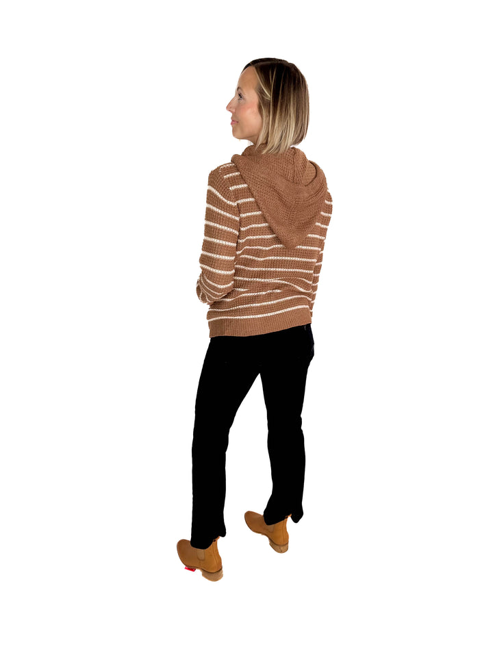 Amelie 1/2 Button Waffle Sweater- CAMEL