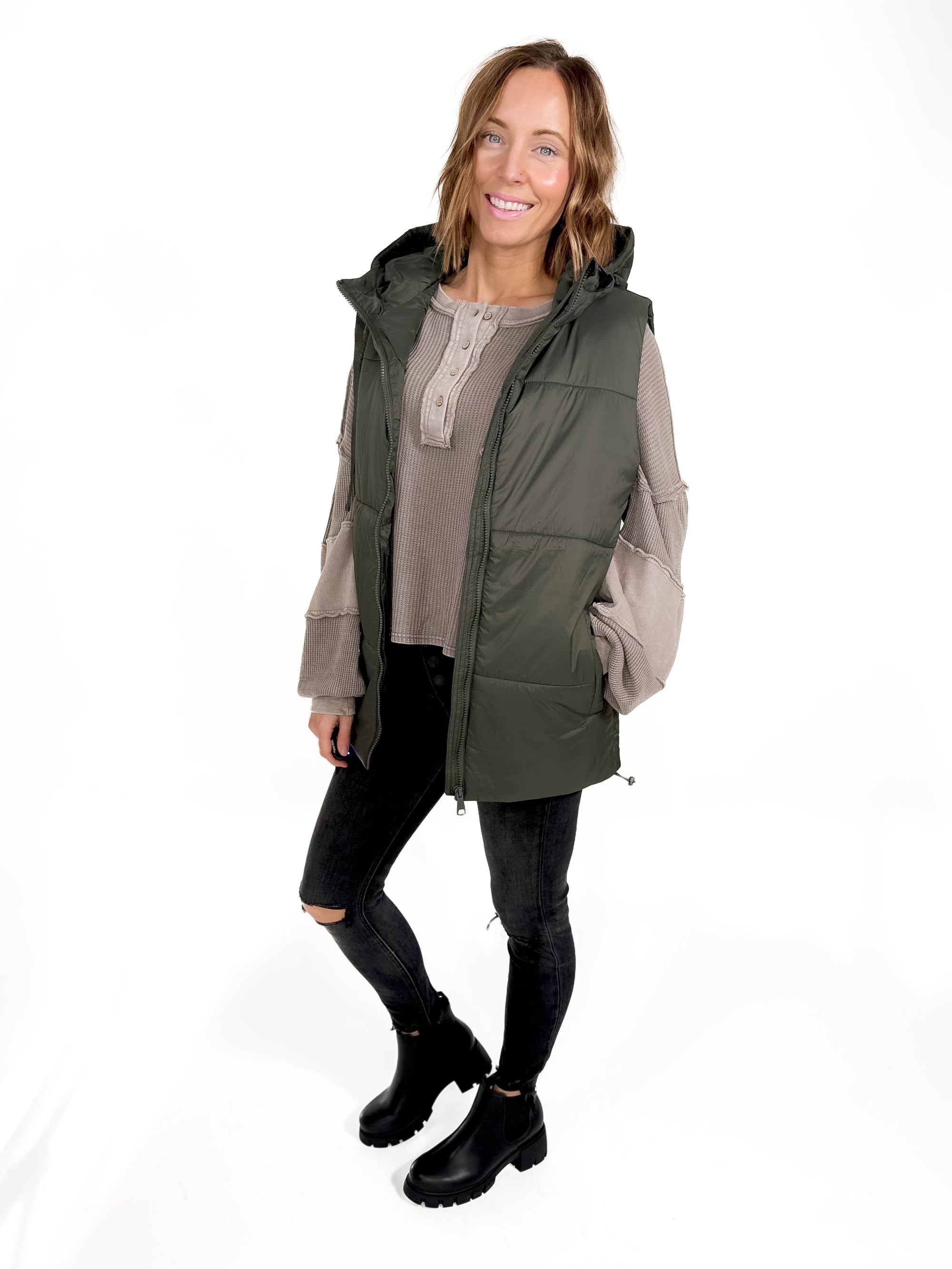 MONO B In The Pines Puffer Vest- OLIVE-FINAL SALE*S*