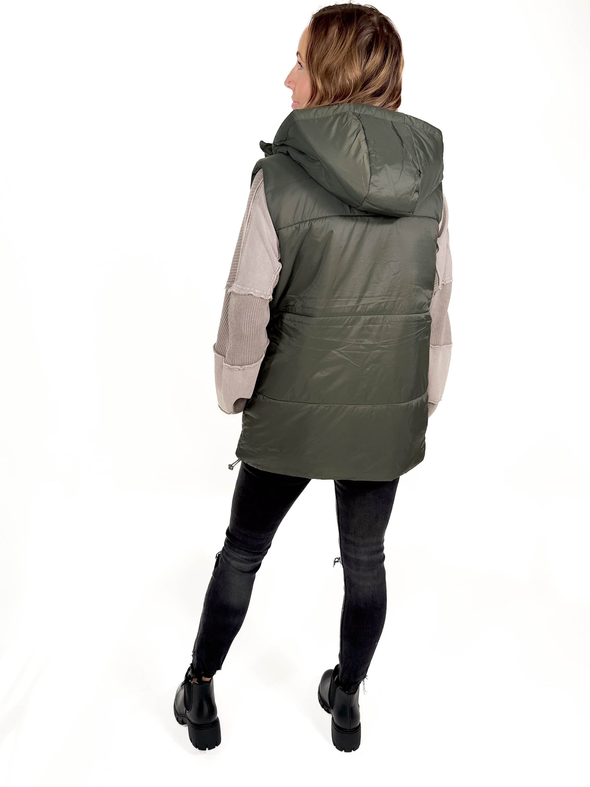 MONO B In The Pines Puffer Vest- OLIVE-FINAL SALE*S*