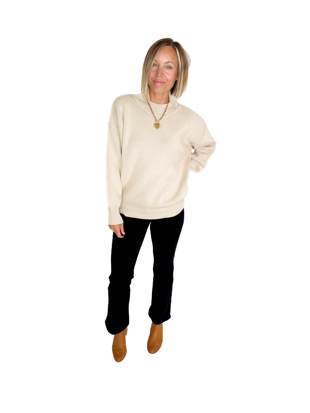 Saga Drop Shoulder Sweater- SAND BEIGE