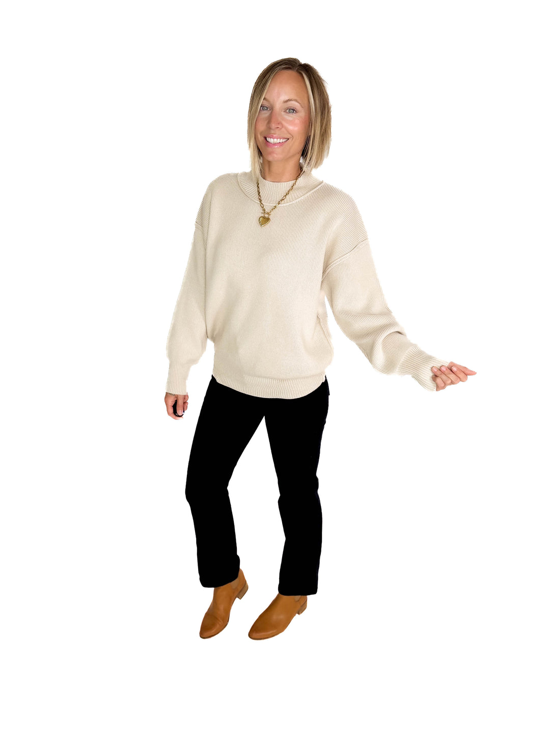 Saga Drop Shoulder Sweater- SAND BEIGE