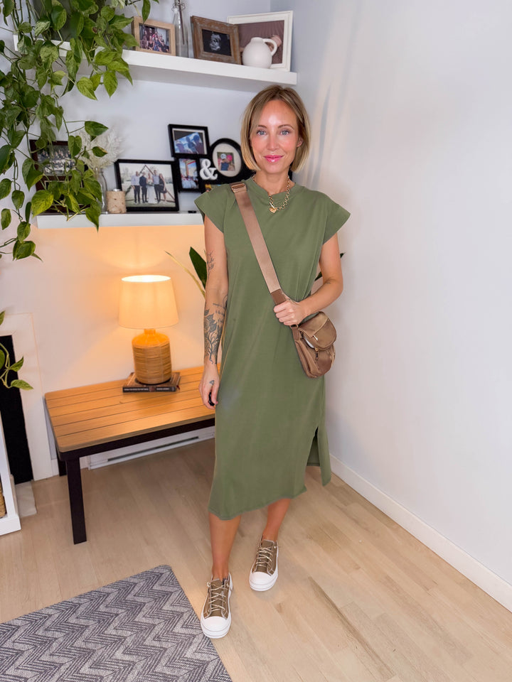 Audrey Stretch Cotton Midi Dress- LIGHT OLIVE  **PREORDER March 19th**