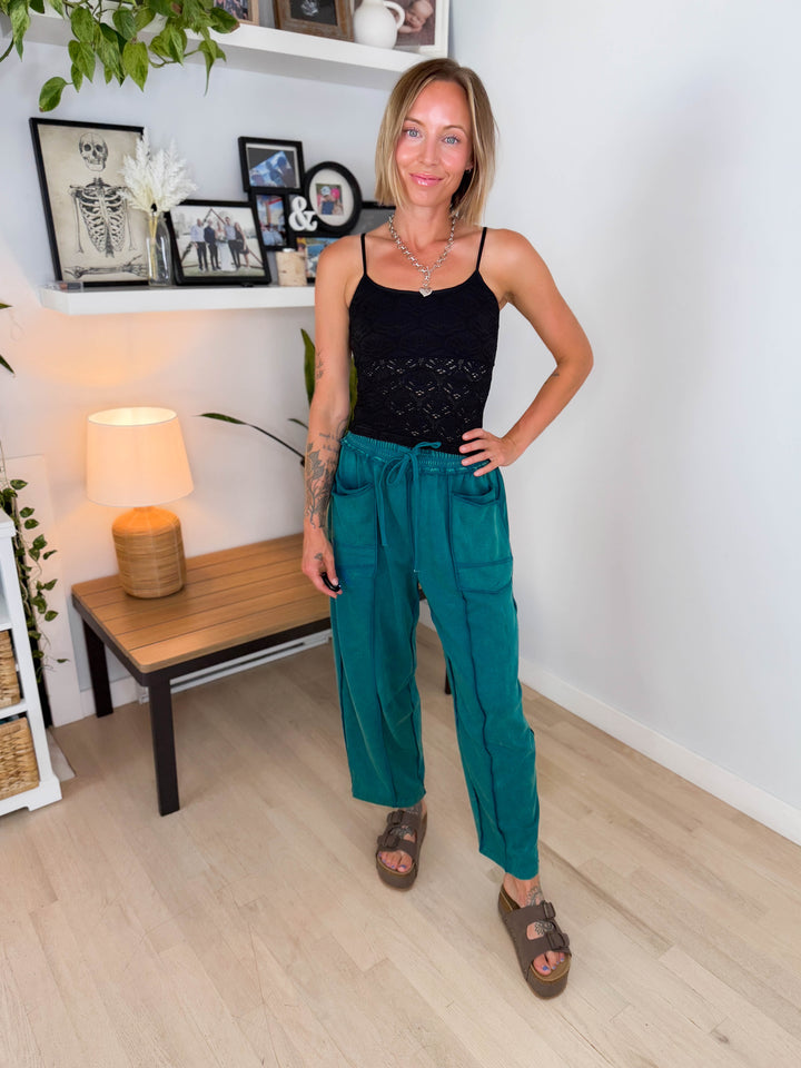 Amery Mineral Washed Barrel Pant- TEAL
