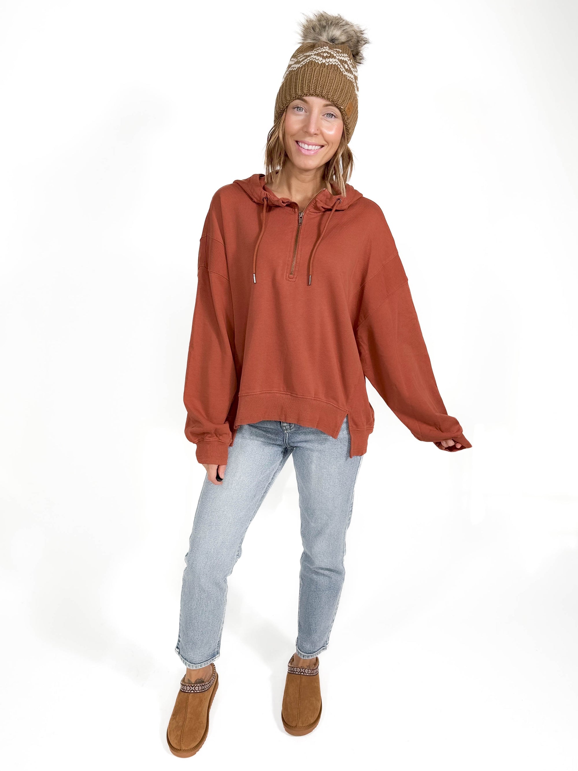 Goode 1/2 Zip Pullover- RUST