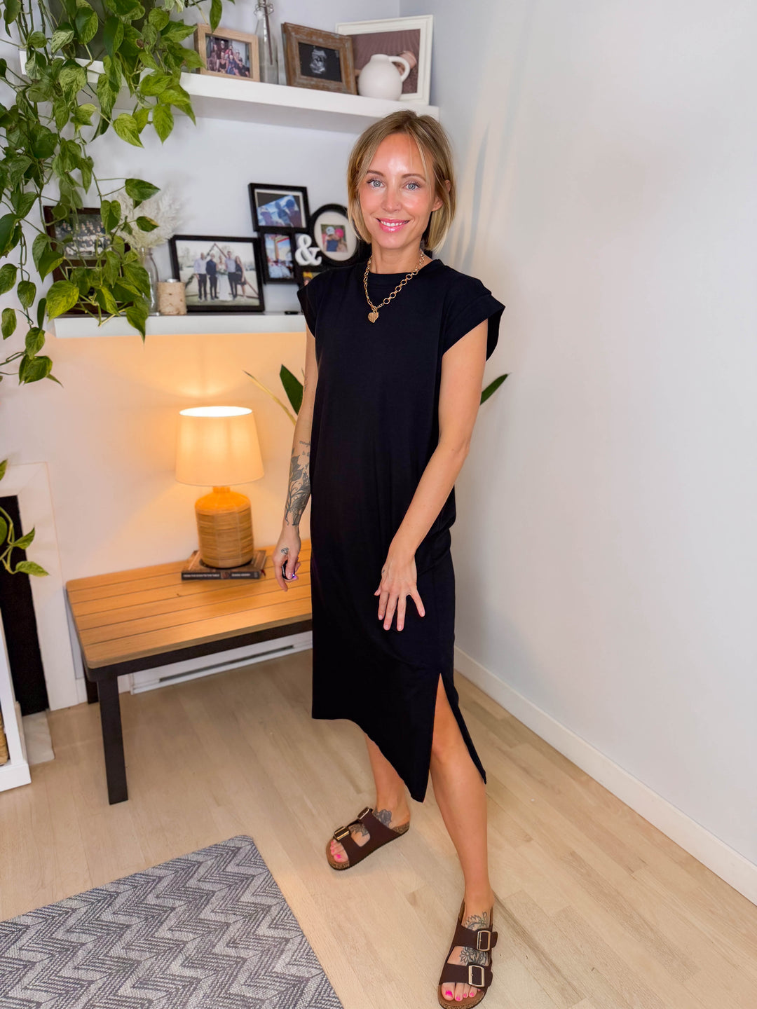 Audrey Stretch Cotton Midi Dress- BLACK  **PREORDER March 19th**