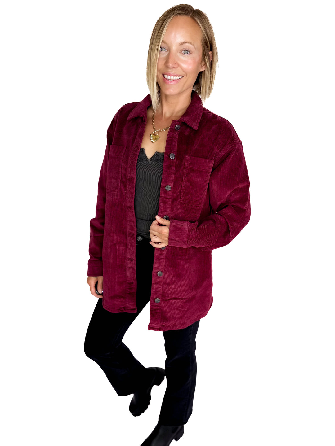 Noisy May Alva Corduroy Shacket- WINE