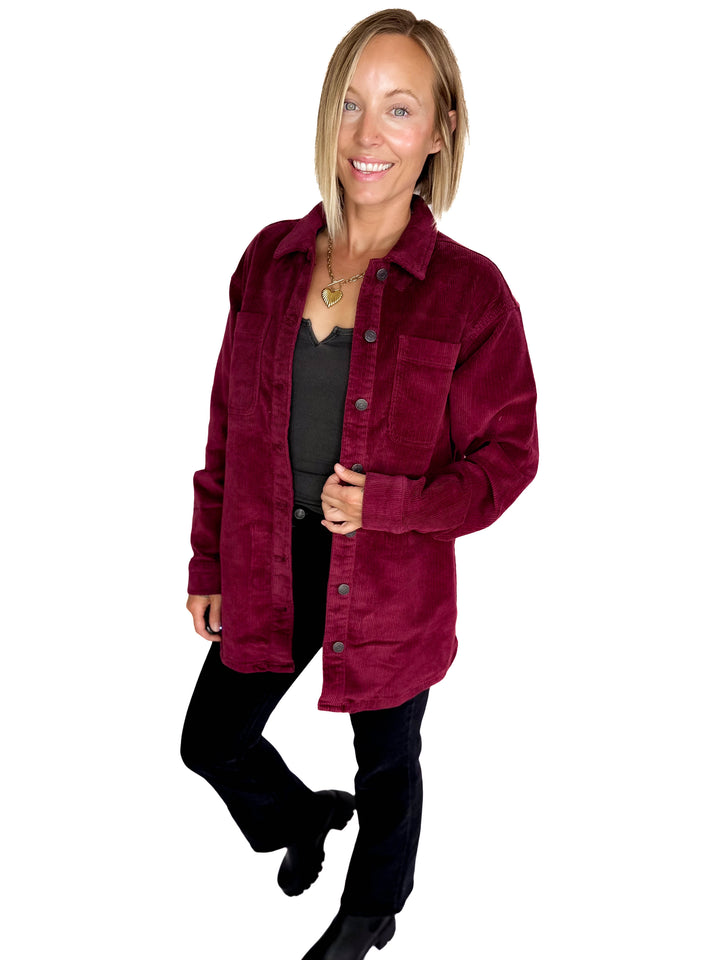 Noisy May Alva Corduroy Shacket- WINE