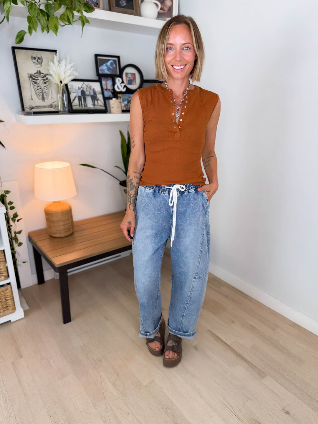 Mono B Emmer Micro Ribbed Henley- GOLDEN HOUR