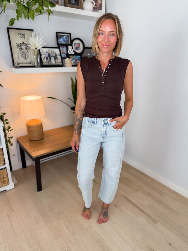 Flying Monkey Pamela High Rise Barrel Jeans- LIGHT WASH