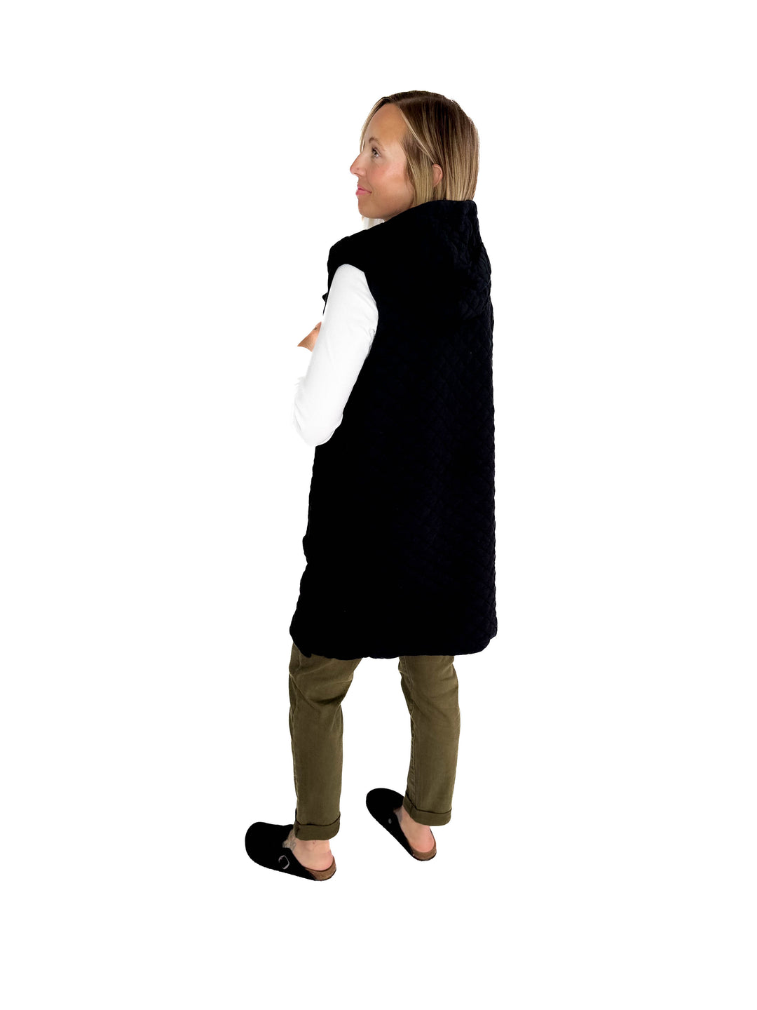 MONO B Solana Longline Quilted Vest- BLACK