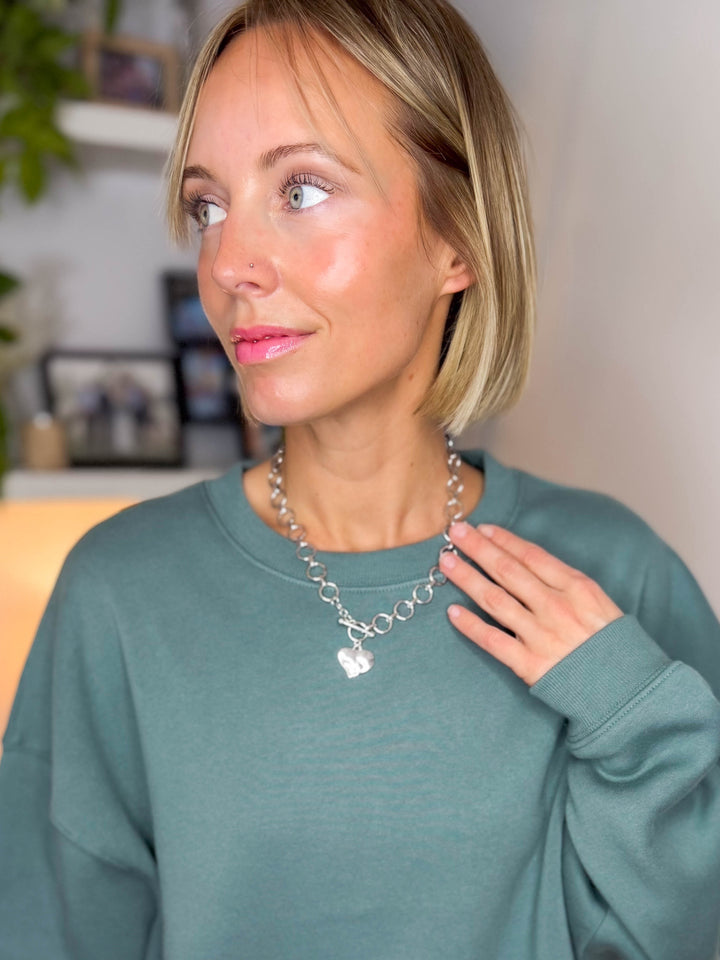 Note Worthy Heart Toggle Necklace- SILVER