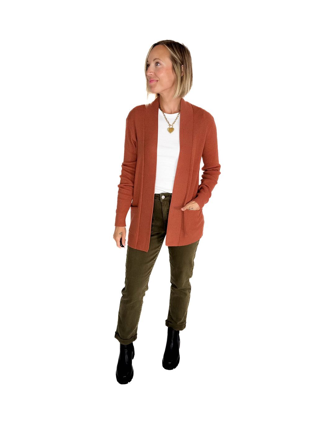 Otto Waffle Knit Cardigan- COPPER