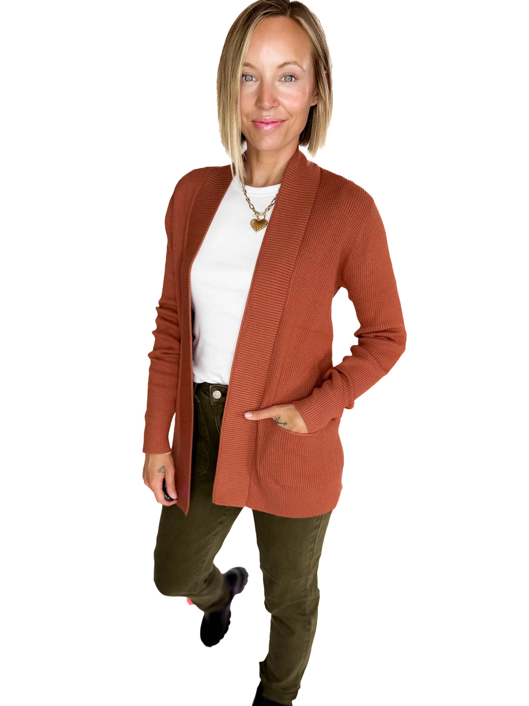 Otto Waffle Knit Cardigan- COPPER