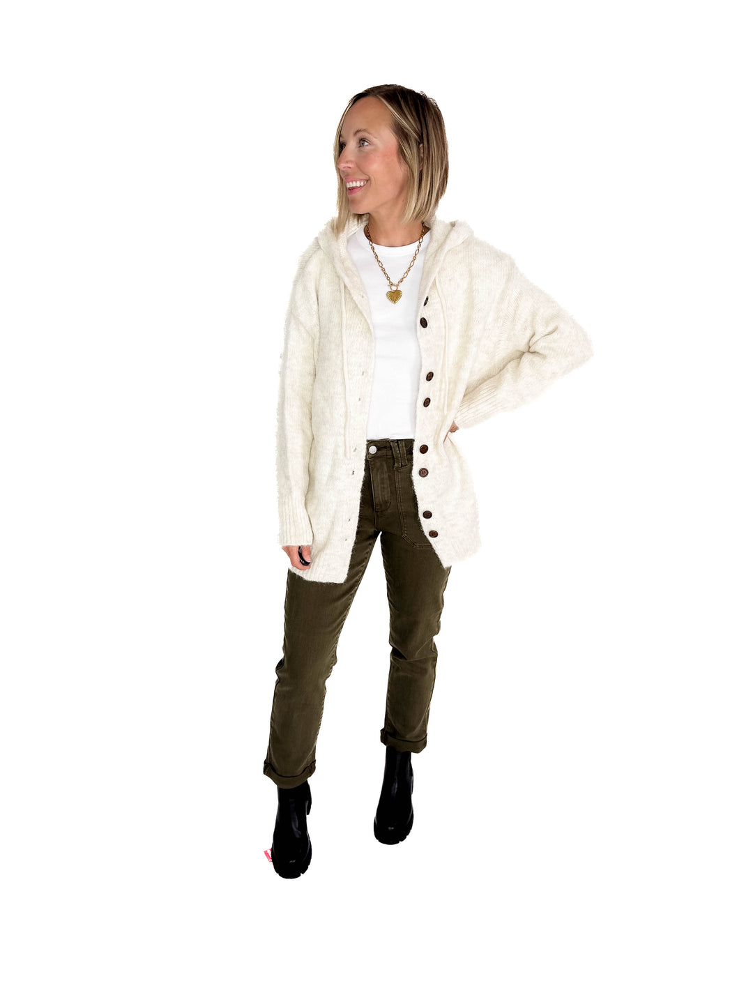 Malachai Button Down Hoodie Cardigan- OATMEAL