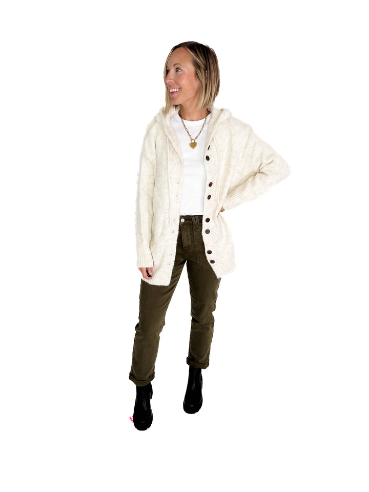 Malachai Button Down Hoodie Cardigan- OATMEAL