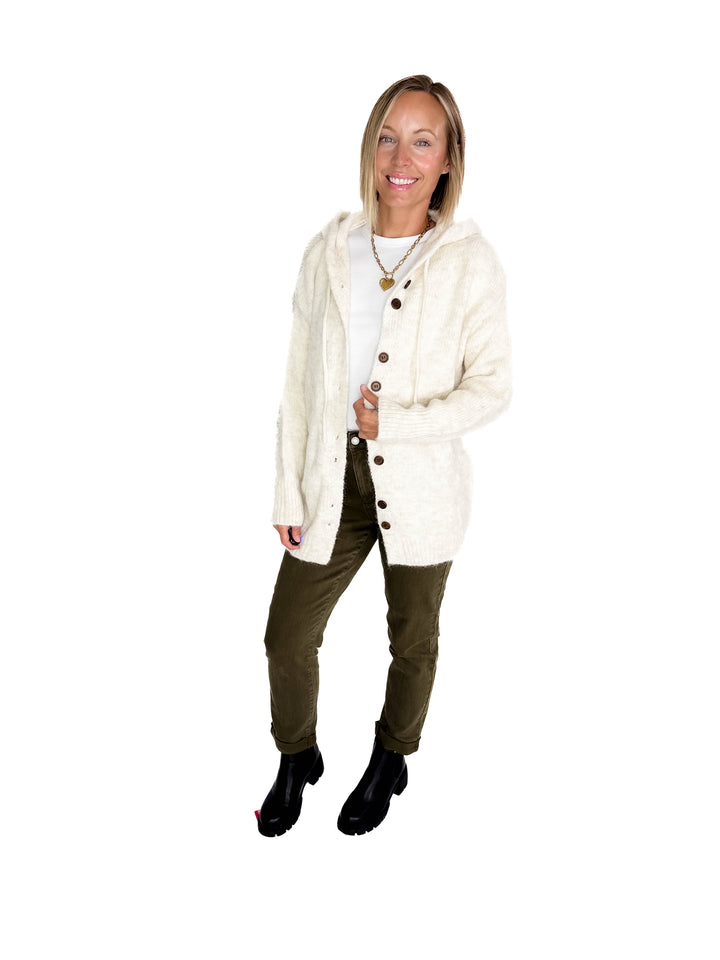 Malachai Button Down Hoodie Cardigan- OATMEAL