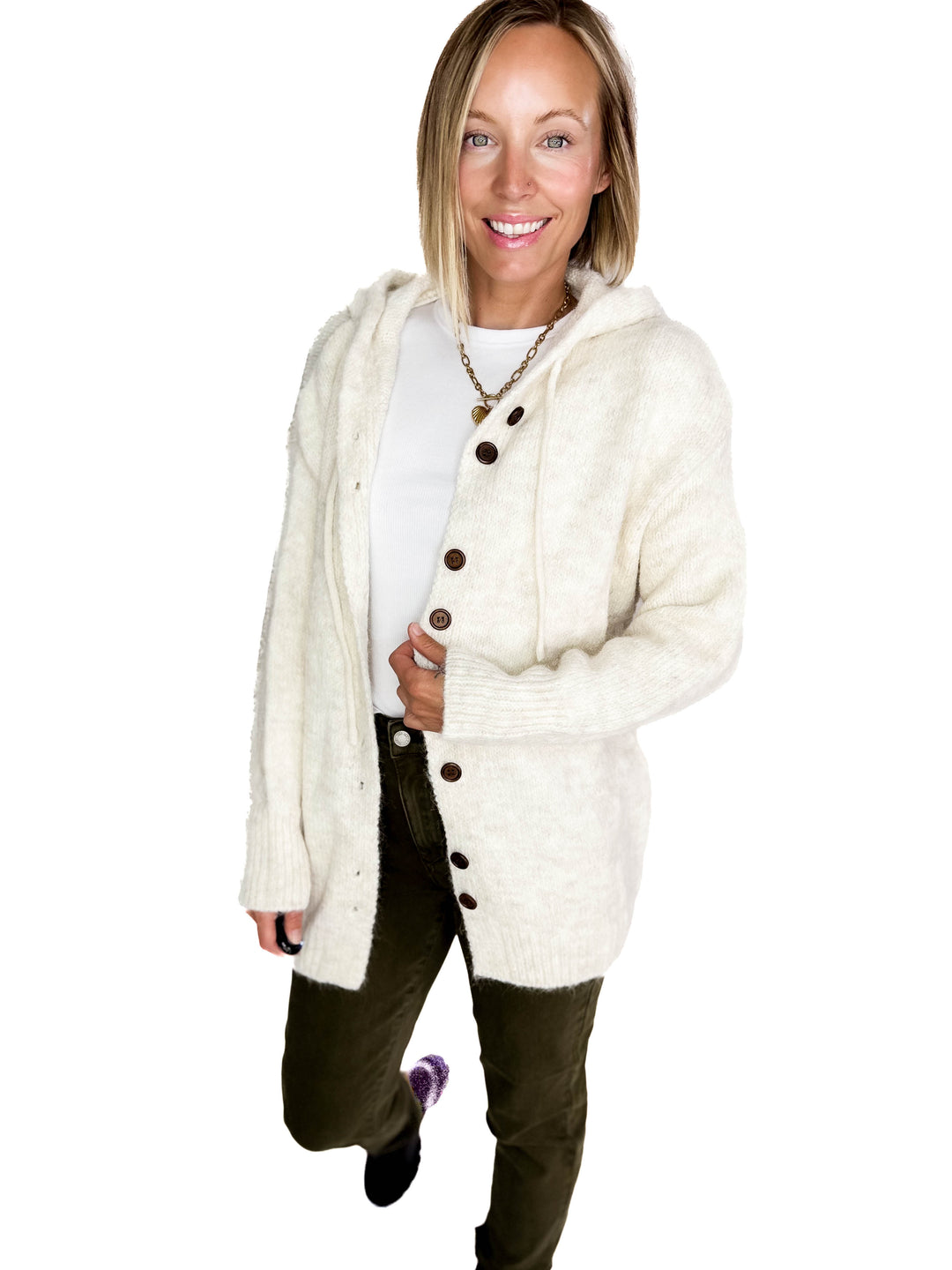 Malachai Button Down Hoodie Cardigan- OATMEAL