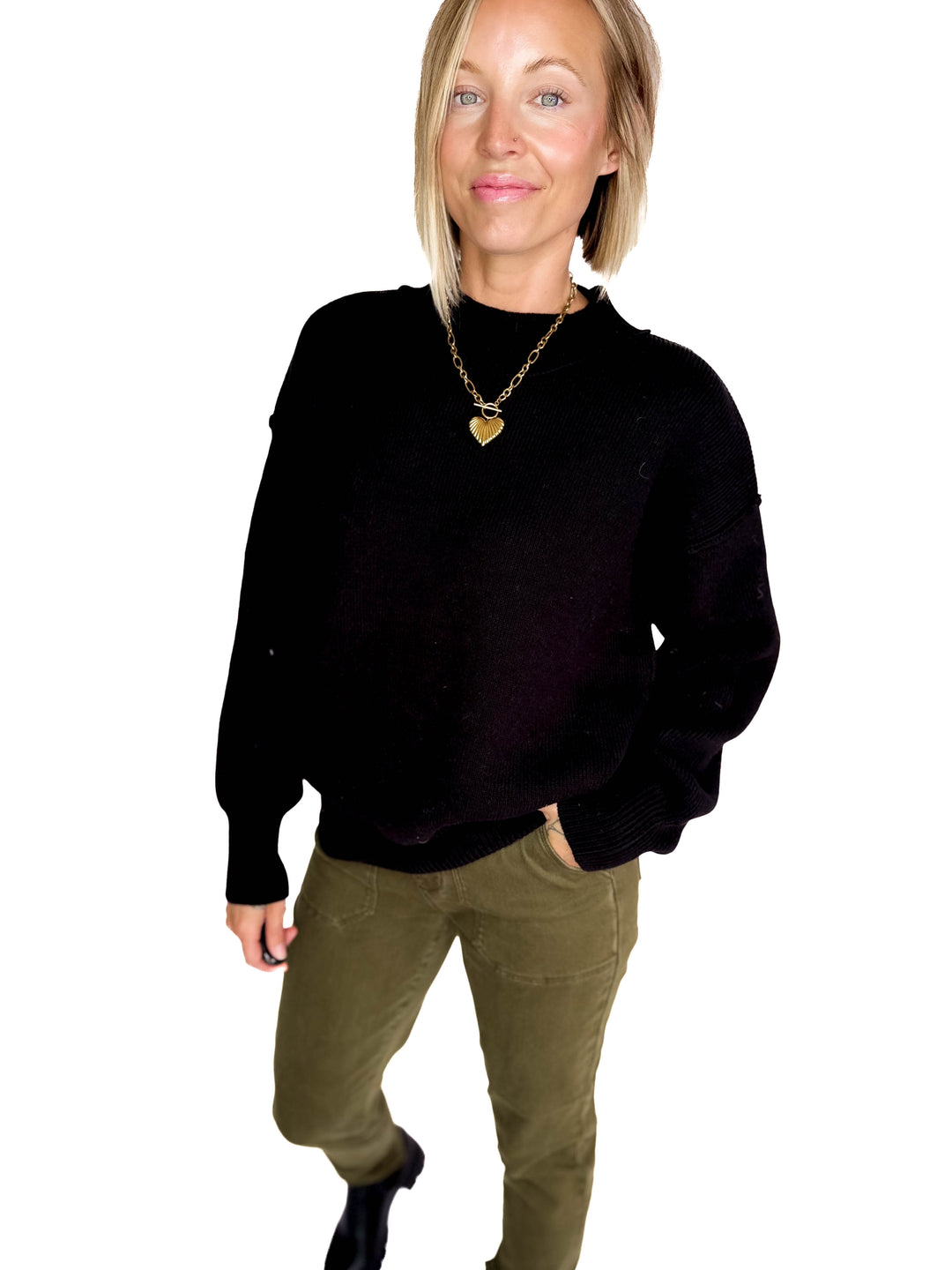 Saga Drop Shoulder Sweater- BLACK