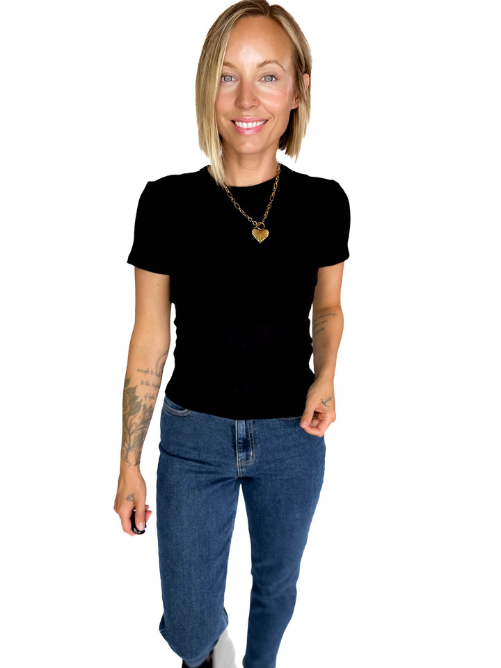 ONLY Easy Ribbed Short Sleeve- BLACK