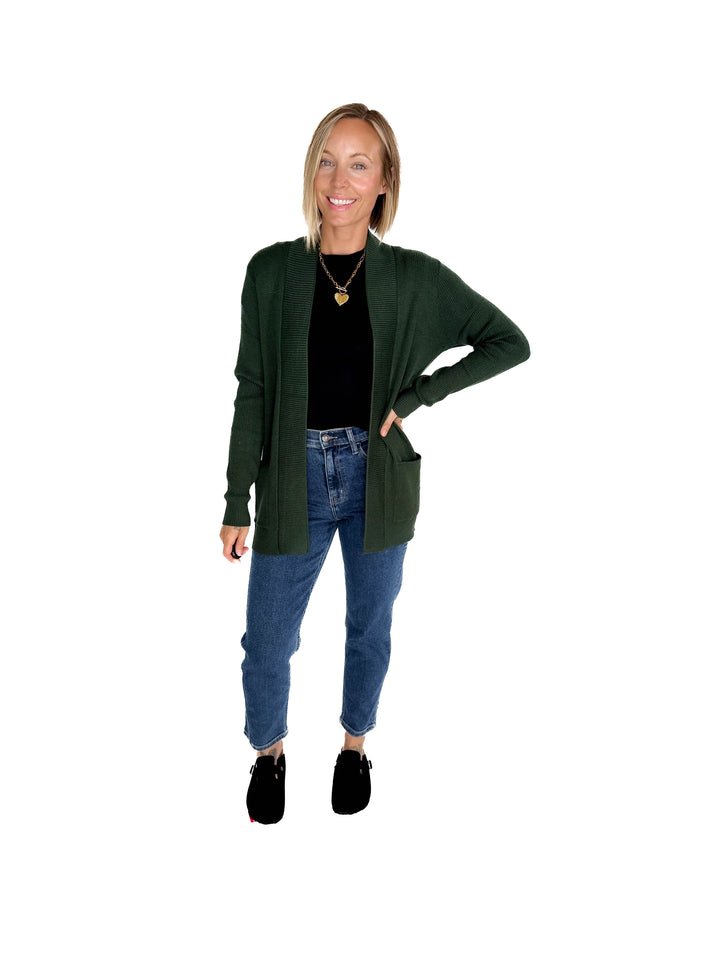 Otto Waffle Knit Cardigan- FOREST