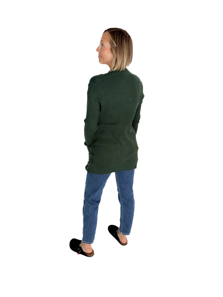 Otto Waffle Knit Cardigan- FOREST