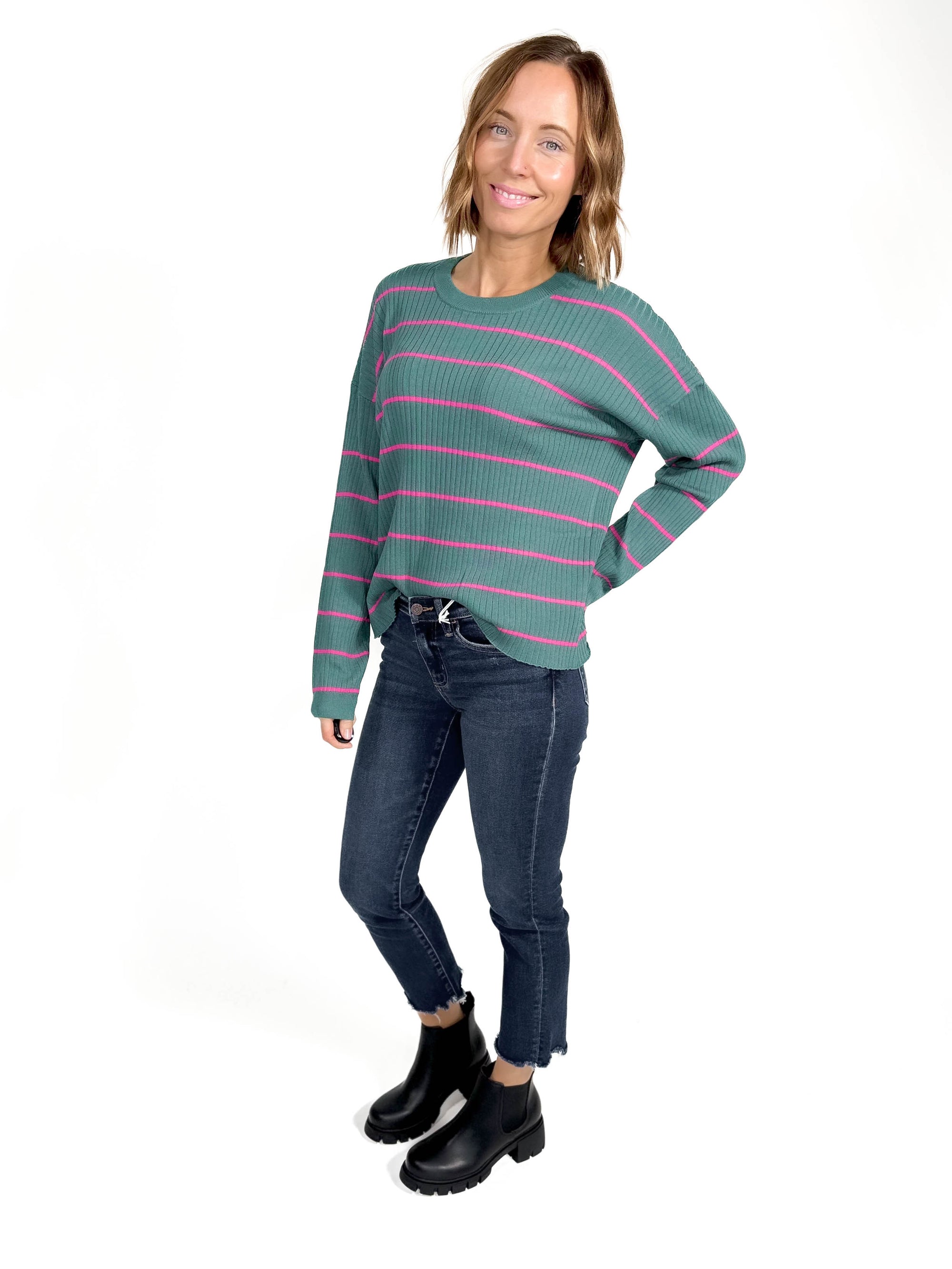 Baker Stripe Sweater- TEAL