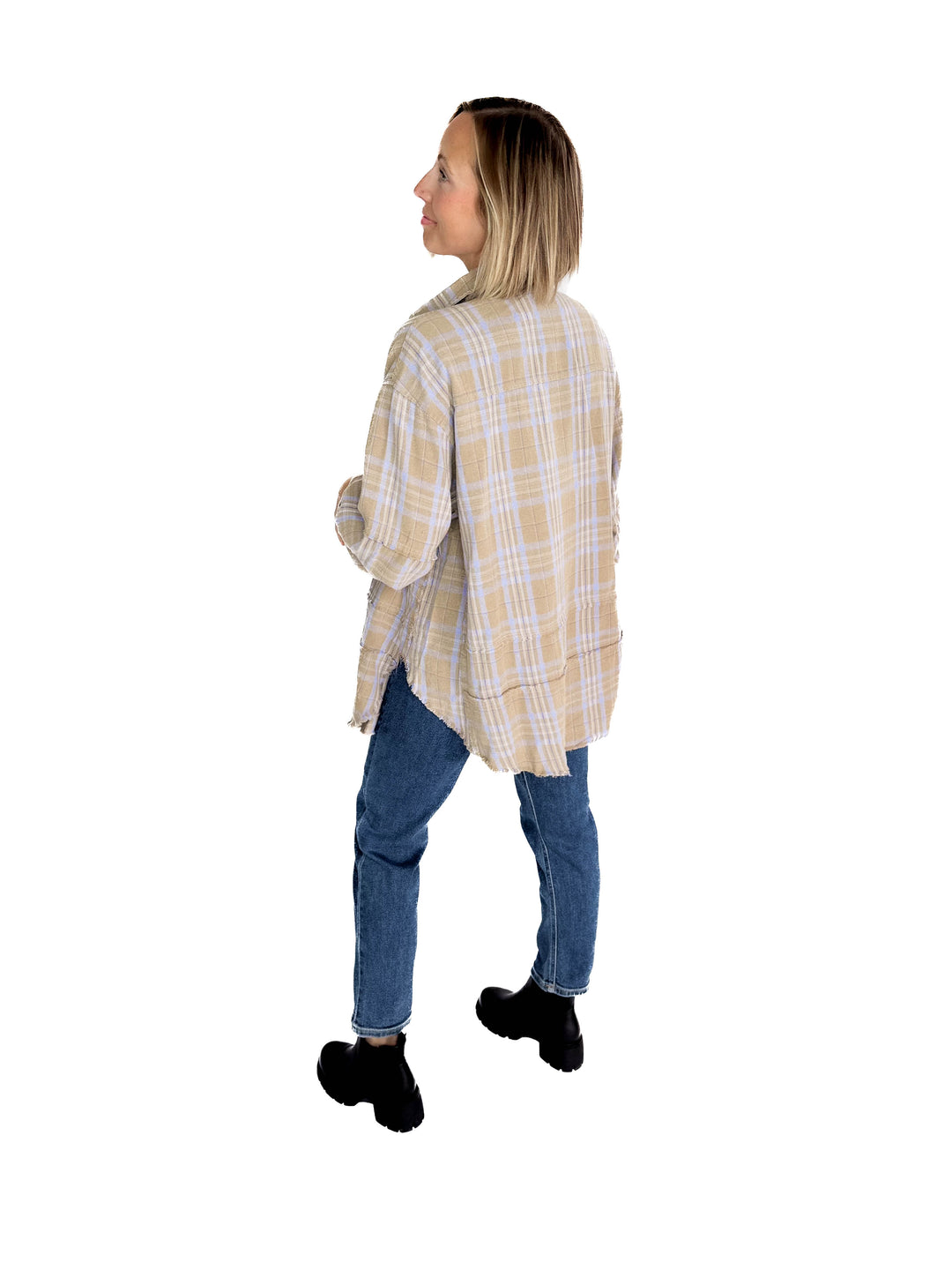 Felix Oversized Plaid Button Shacket- SAGE GREY