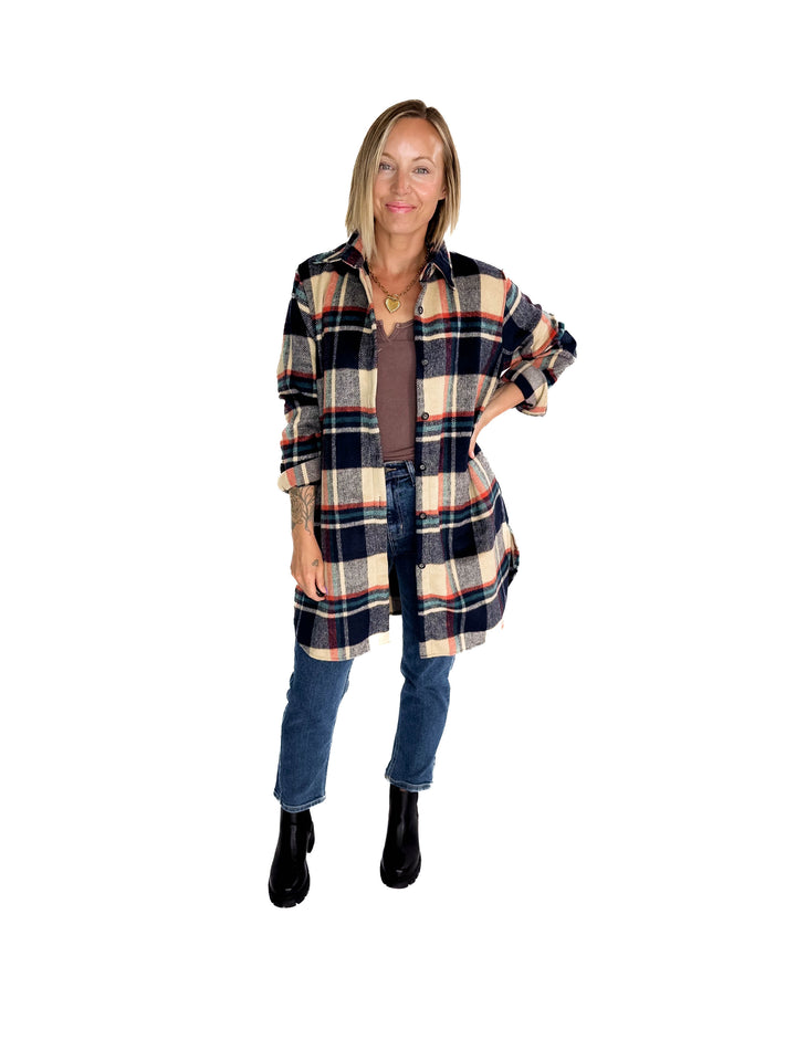 Renfrew Plaid Shacket- NAVY/TAUPE