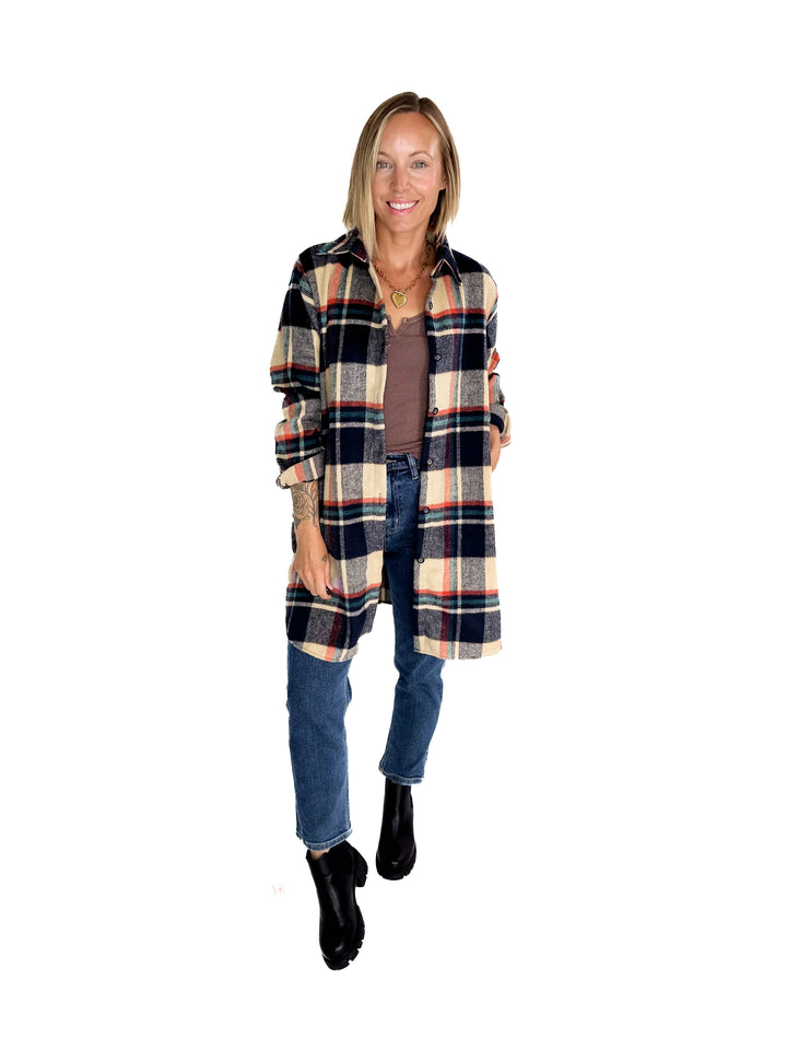 Renfrew Plaid Shacket- NAVY/TAUPE